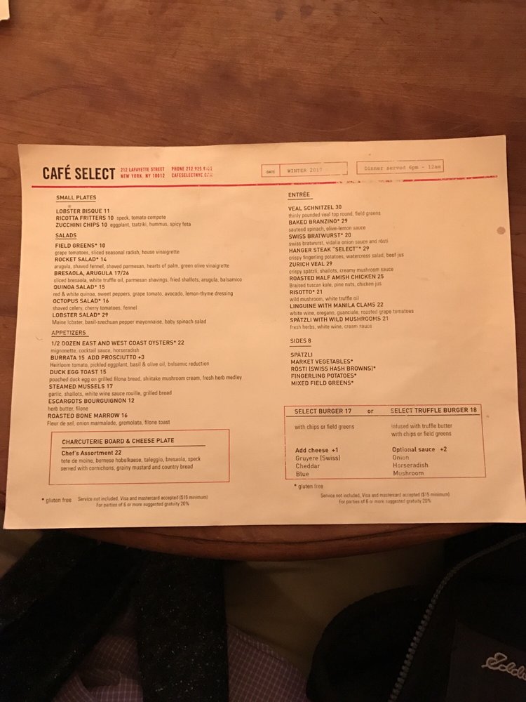Cafe Select Menu (Updated for 2025)