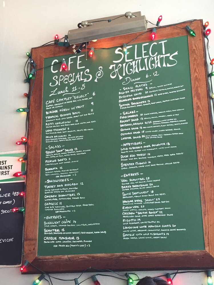 Cafe Select Menu (Updated for 2025)