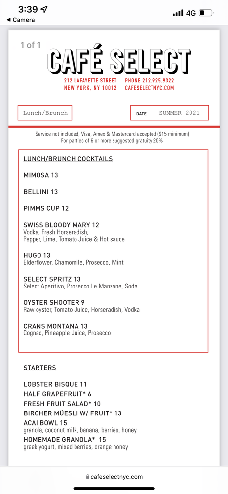 Cafe Select Menu (Updated for 2025)