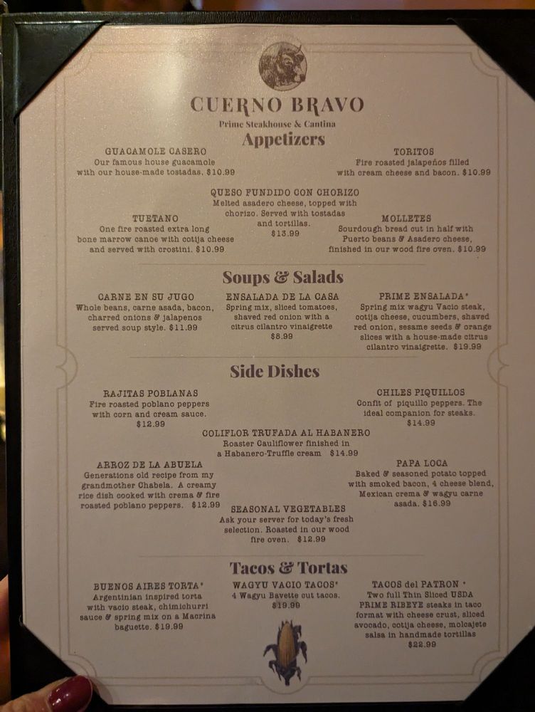 Menu - Cuerno Bravo Prime Steakhouse