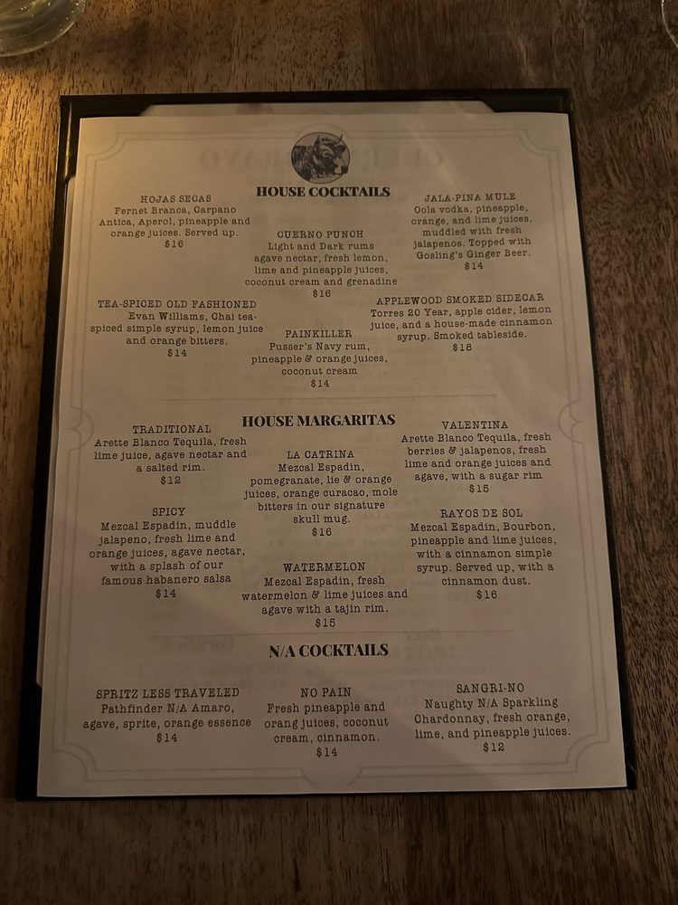 Menu - Cuerno Bravo Prime Steakhouse