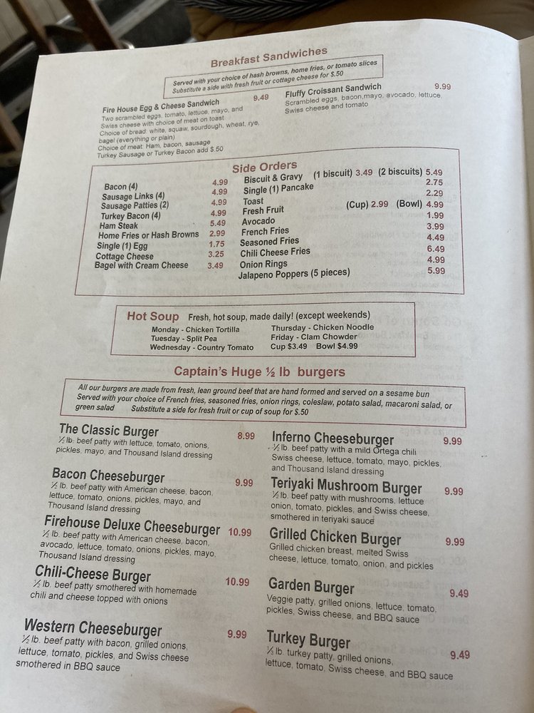 Firehouse cafe menu updated for 2025 