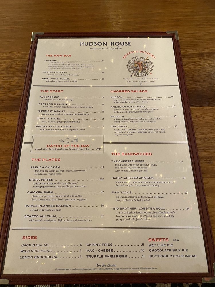 Hudson house menu updated for 2025 