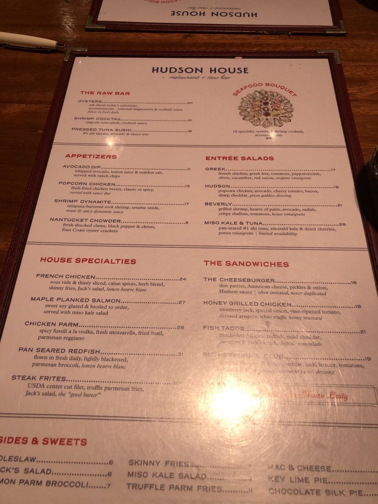 Hudson house menu updated for 2025 