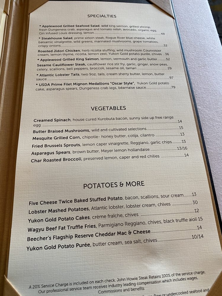 John Howie Steak Restaurant Menu Updated For 2025 