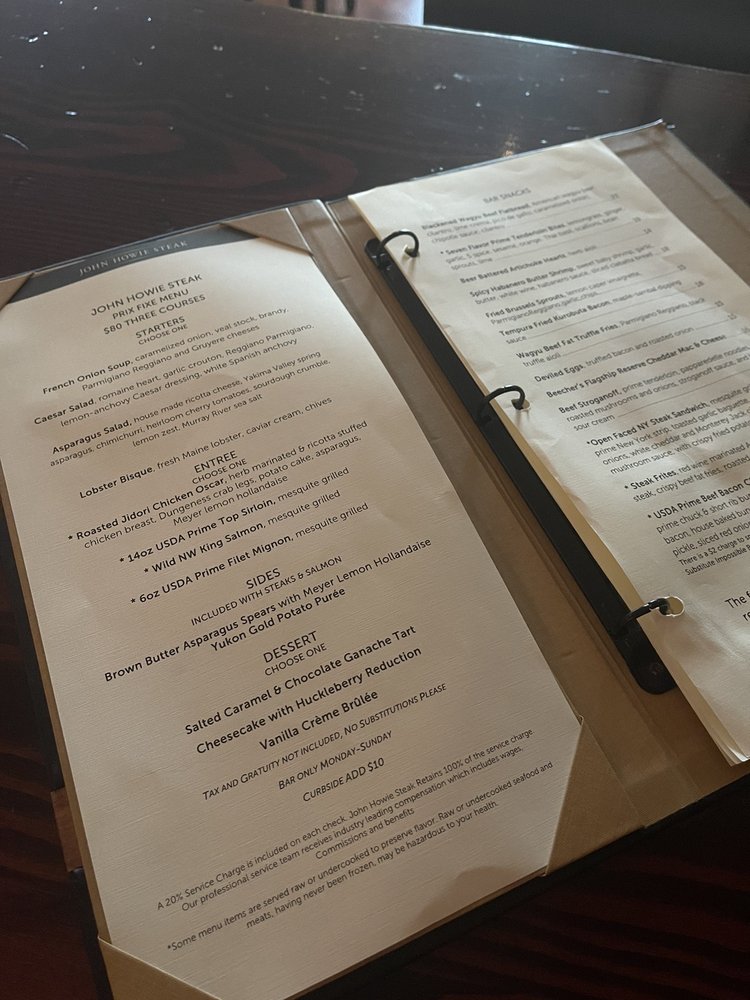 John Howie Steak Restaurant Menu Updated For 2025 