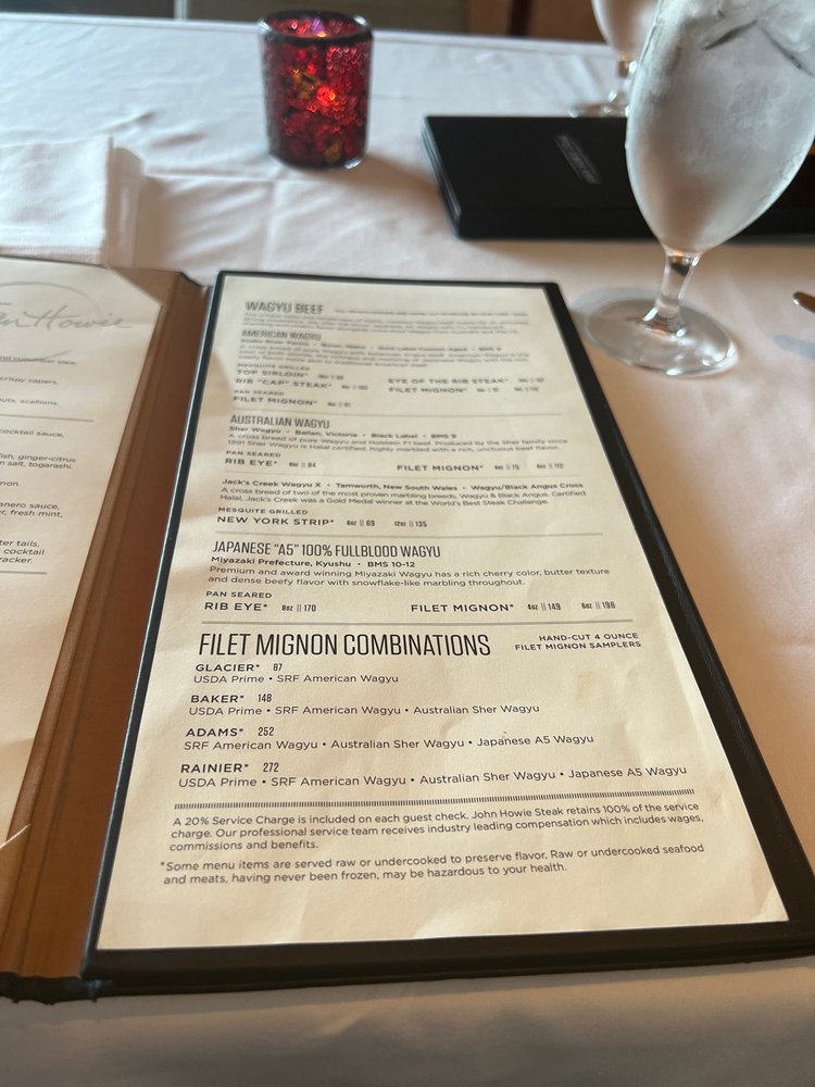 John Howie Steak Restaurant Menu Updated For 2025 