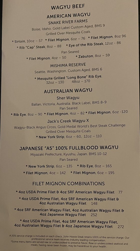 John Howie Steak Restaurant Menu Updated For 2025 