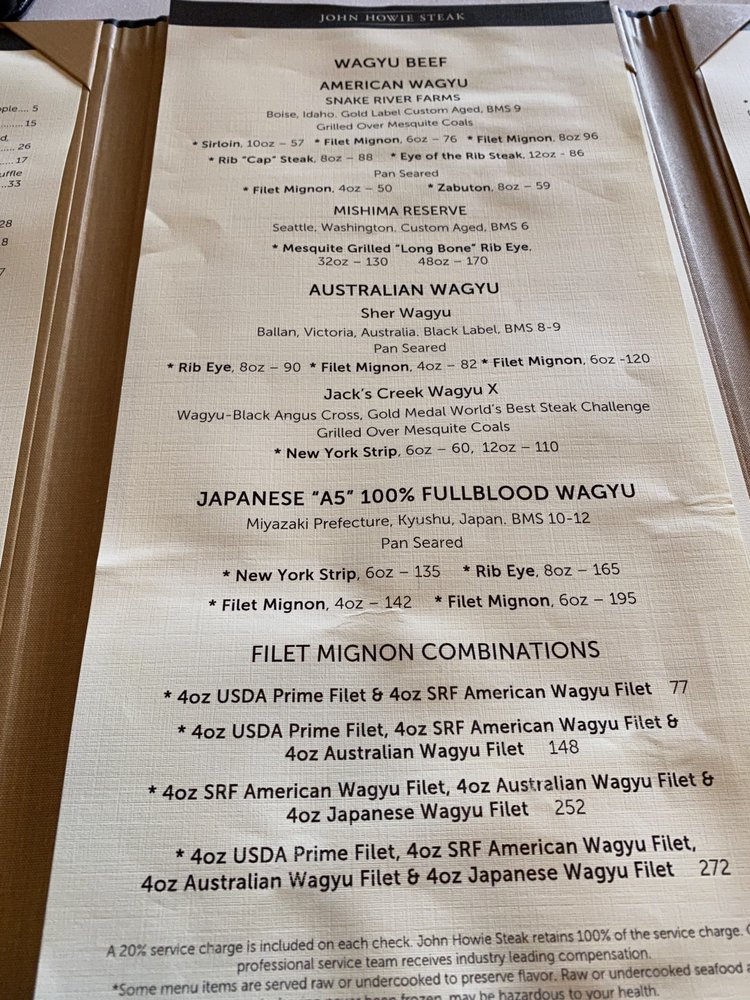 John Howie Steak Restaurant Menu Updated For 2025 