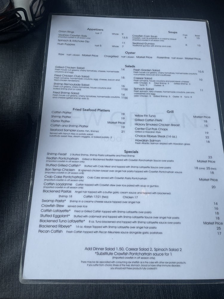 Menu New Orleans Food And Spirits