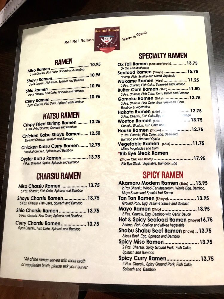 Rai Rai Ramen - Mt. Laurel - Rai Rai Ramen Menu (Updated for 2025)