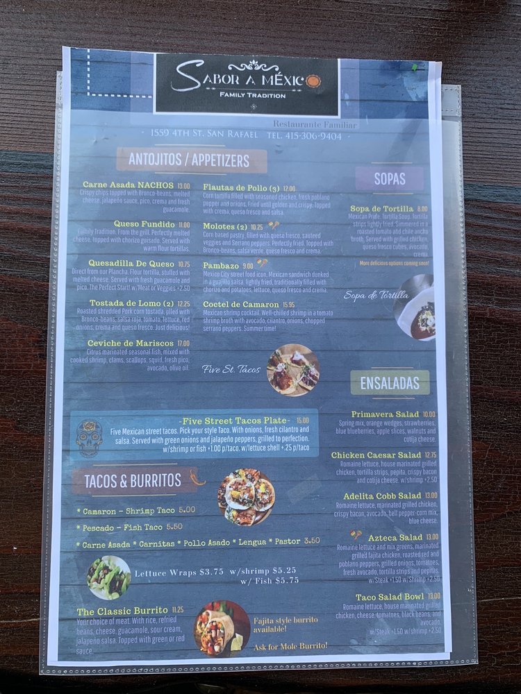 Sabor a m xico menu updated for 2025 