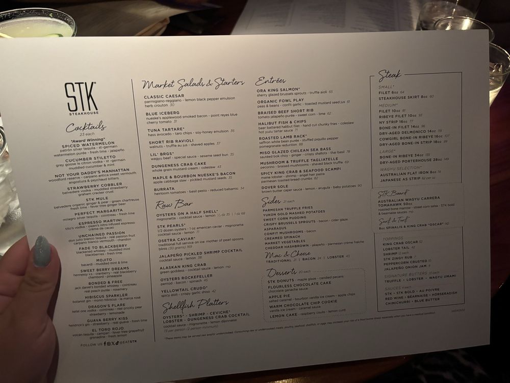 Stk steakhouse menu updated for 2025 