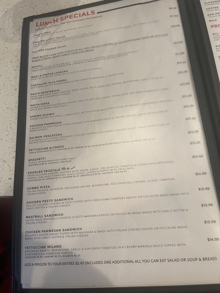 Menu strings italian cafe lodi