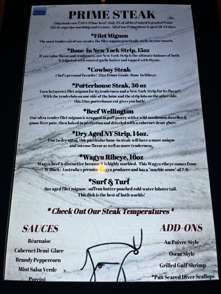 Menu the chop house