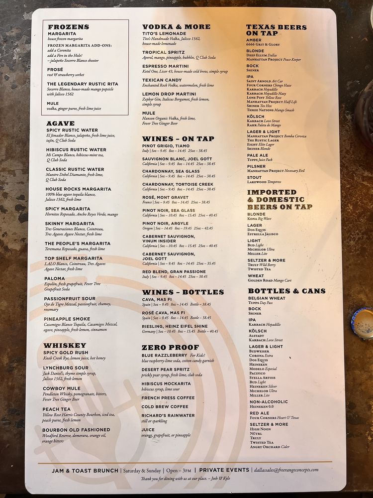 Menu - The Rustic